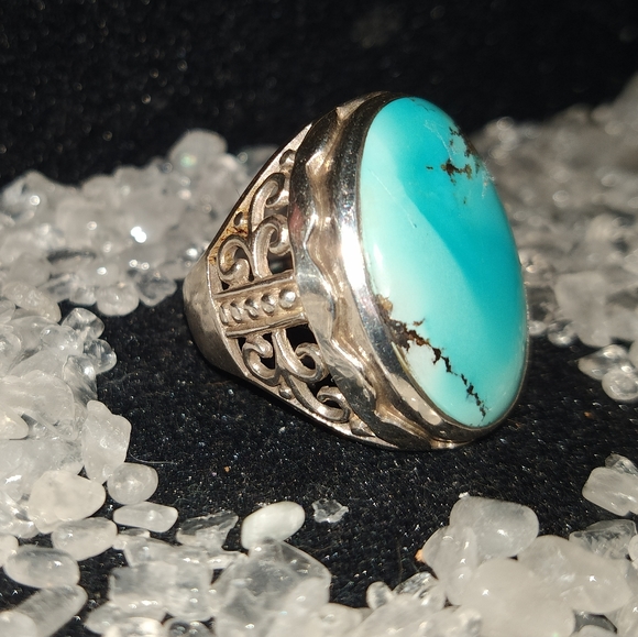 Vintage Native American Navajo Sterling Blue Royston Turquoise Ring Size 8.5 - Picture 4 of 9